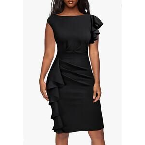 Womens pinup vintage ruffle sleeve cocktail‎ party pencil dress small feminine